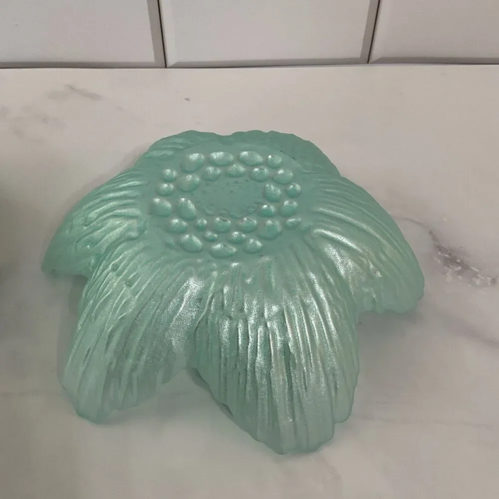 Akcam Iridescent Frosted Flower Shape Art Glass Bowl Handmade In Turkey Set of 2